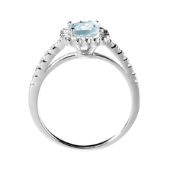 Bague en Or blanc 9k assemblée de Diamant HSI et Topaze bleue - Maison Di Giorgio