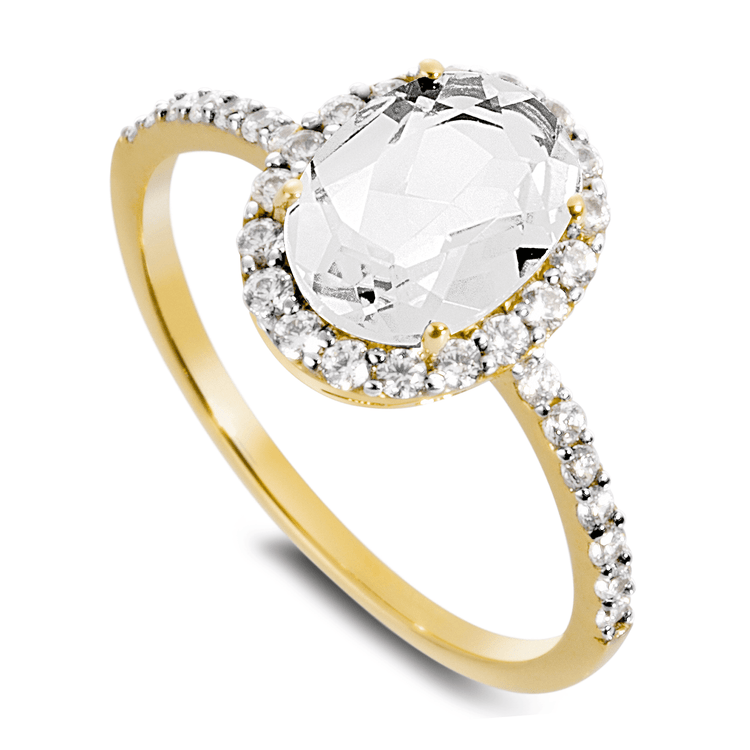 Bague en Or jaune 9k assemblée de Diamant HSI et Topaze blanche - Maison Di Giorgio