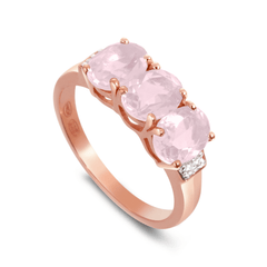 Bague en Or rose 9k assemblée de Diamant HSI et Quartz rose - Maison Di Giorgio