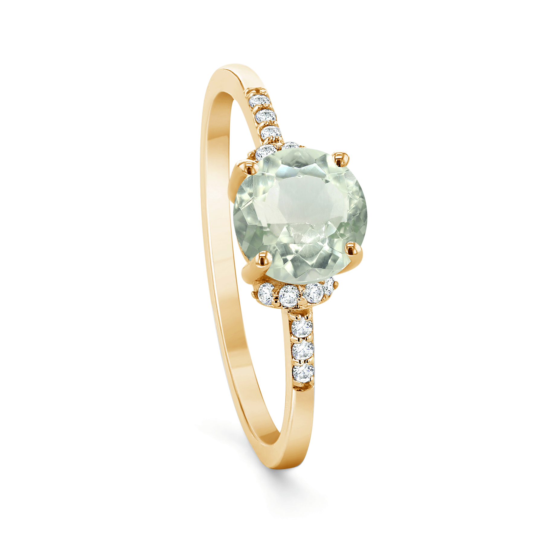 Bague en Or jaune 9k assemblée de Diamant HSI et Améthyste verte - Maison Di Giorgio