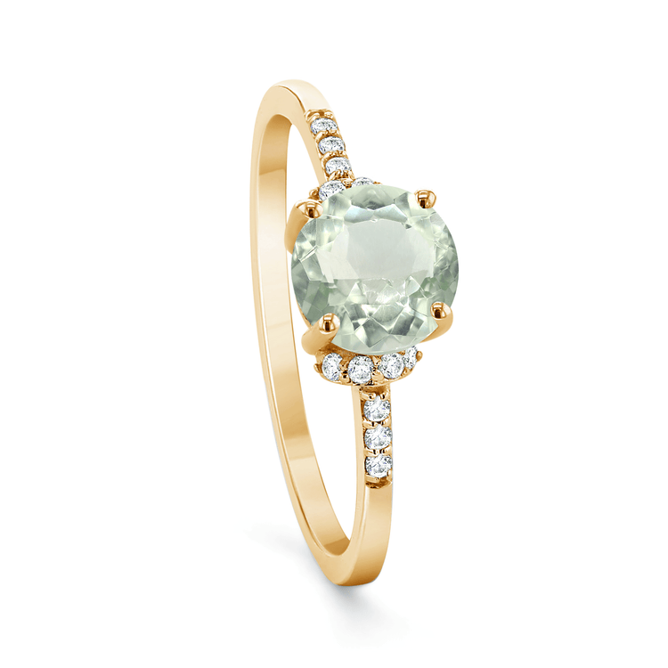 Bague en Or jaune 9k assemblée de Diamant HSI et Améthyste verte - Maison Di Giorgio