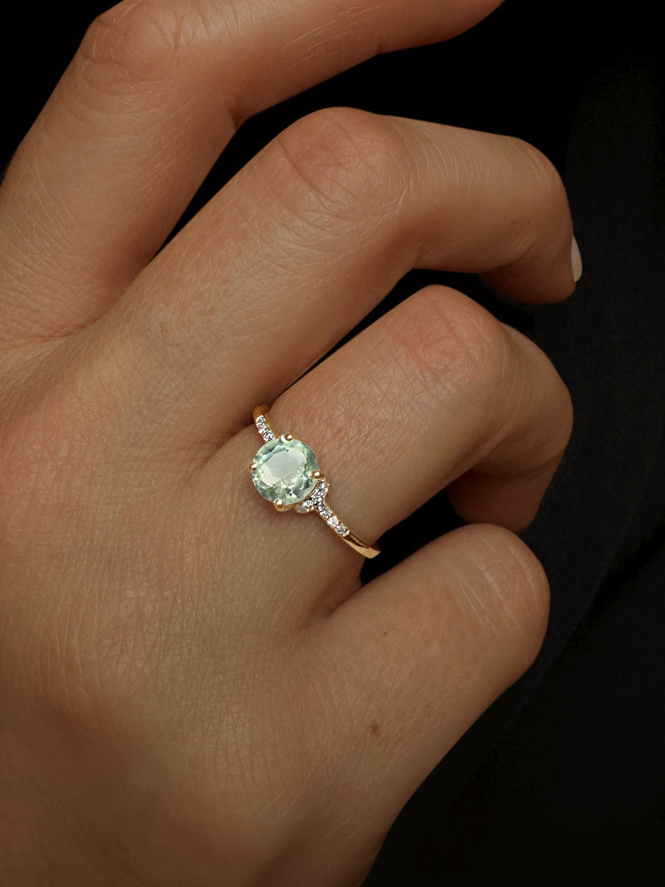 Bague en Or jaune 9k assemblée de Diamant HSI et Améthyste verte - Maison Di Giorgio