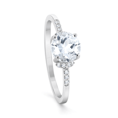 Bague en Or blanc 9k assemblée de Diamant HSI et Topaze blanche - Maison Di Giorgio