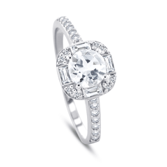 Bague en Or blanc 9k assemblée de Diamant HSI et Topaze blanche - Maison Di Giorgio