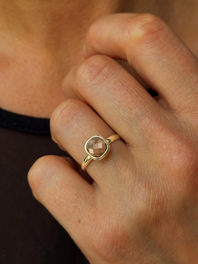 Bague en Or jaune 9k assemblée de Quartz fumé - Maison Di Giorgio