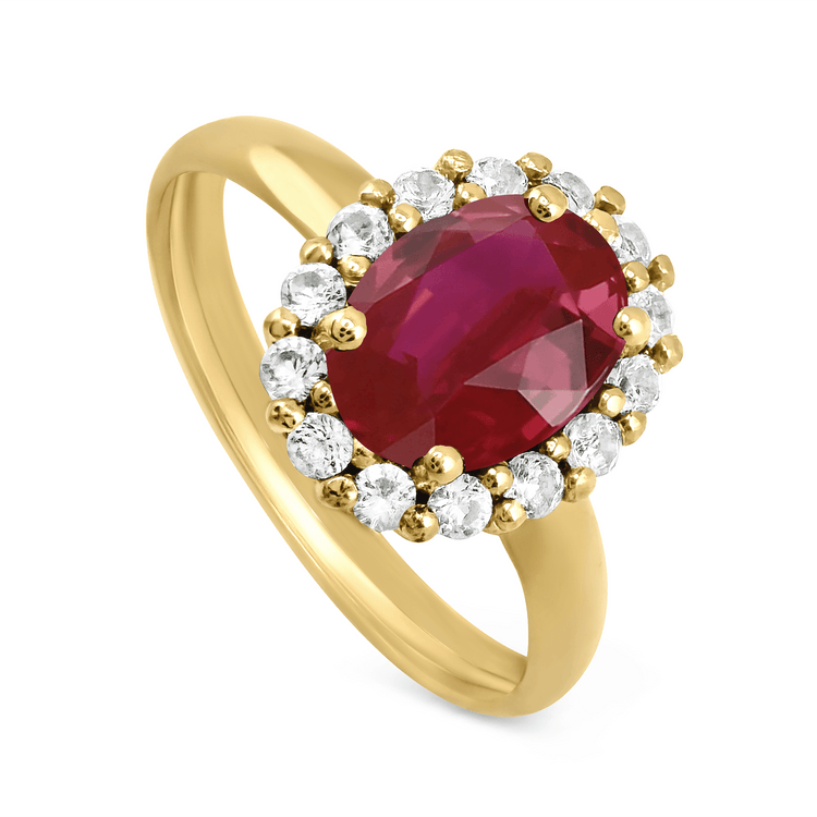 Bague en Or jaune 9k assemblée de Rubis et de Topaze blanche - Maison Di Giorgio