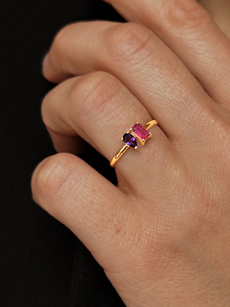 Bague - Or jaune 9k, Rubis et Améthyste - Maison Di Giorgio