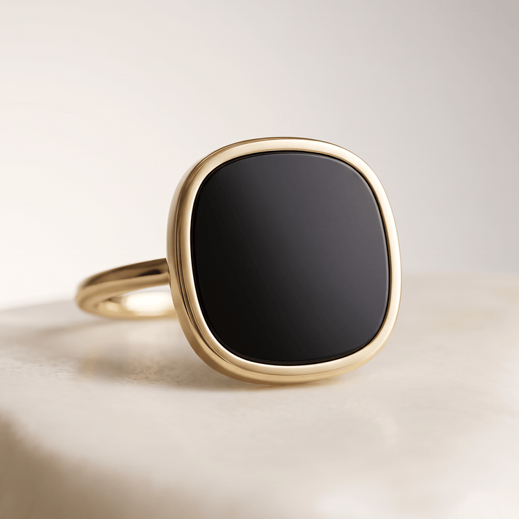 Bague - Or jaune 9k et Argent 925, Onyx - Maison Di Giorgio