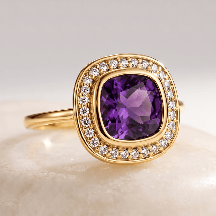 Bague - Or jaune 9k et Argent 925, Diamant et Améthyste - Maison Di Giorgio