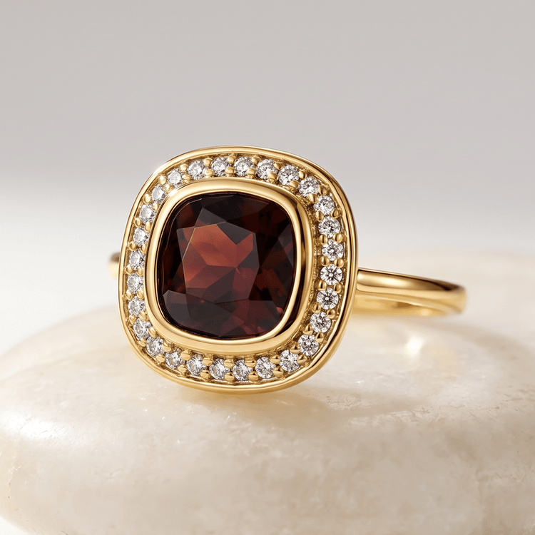 Bague - Or jaune 9k et Argent 925, Diamant et Grenat - Maison Di Giorgio