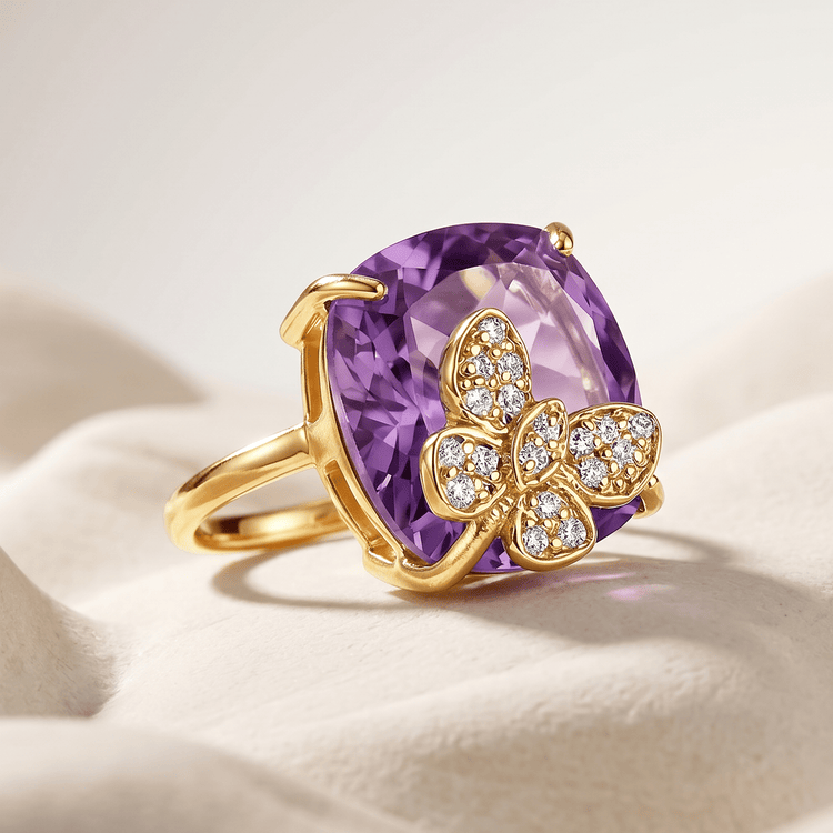 Bague - Or jaune 9k et Argent 925, Diamant et Améthyste - Maison Di Giorgio