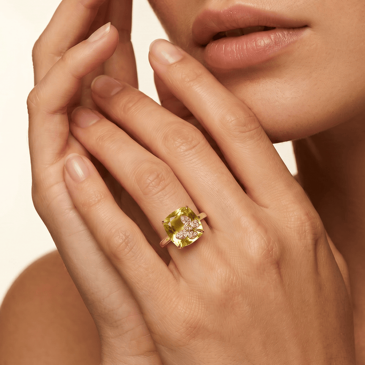 Bague - Or jaune 9k et Argent 925, Diamant et Quartz - Maison Di Giorgio