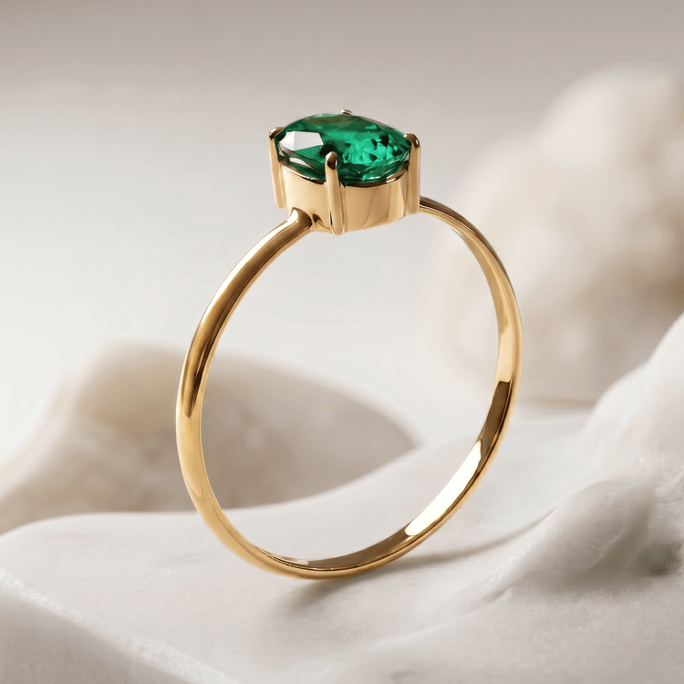 Bague - Or jaune 9k et Argent 925, Émeraude - Maison Di Giorgio