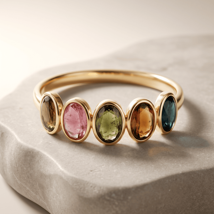Bague - Or jaune 9k, Tourmalines - Maison Di Giorgio