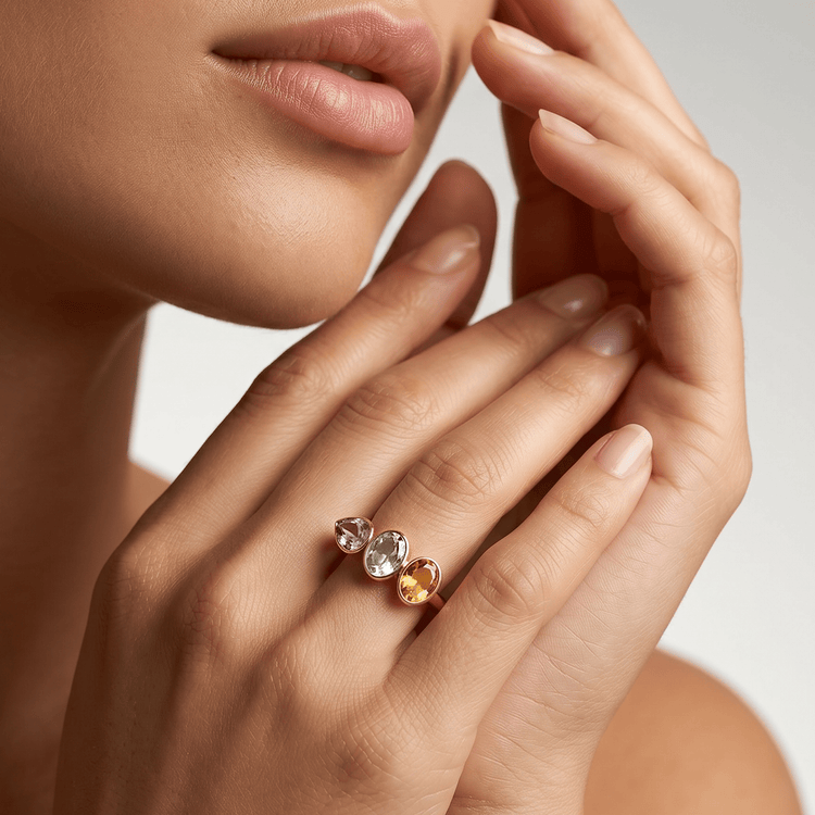 Bague - Or jaune 9k, Citrine et Améthystes - Maison Di Giorgio