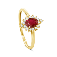 Bague en Or jaune 9k assemblée de Topaze blanche et Rubis - Maison Di Giorgio