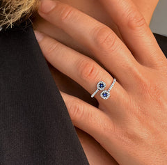 Bague en Or blanc 9k assemblée de Topaze blanche et Saphir bleu - Maison Di Giorgio