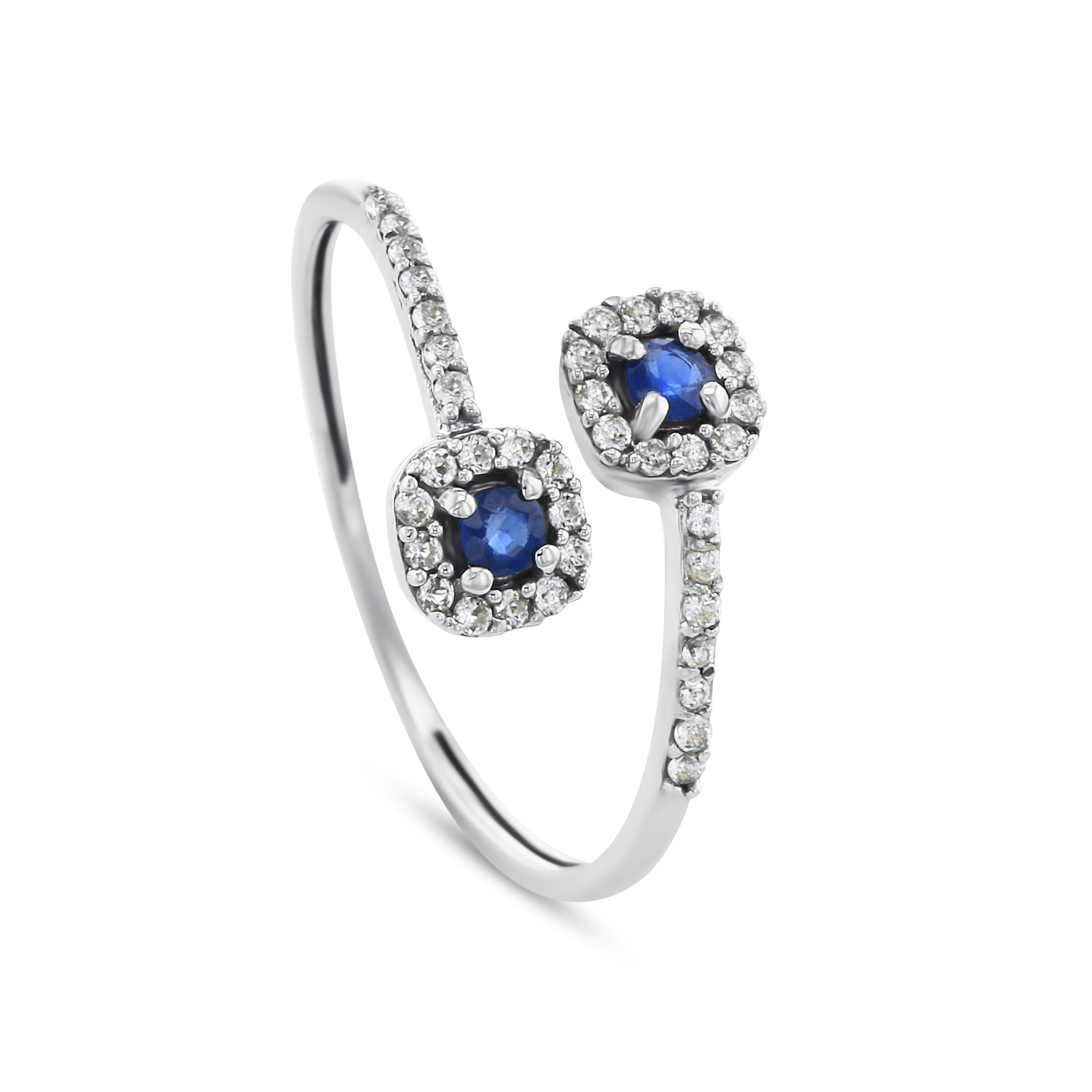 Bague en Or blanc 9k assemblée de Topaze blanche et Saphir bleu - Maison Di Giorgio