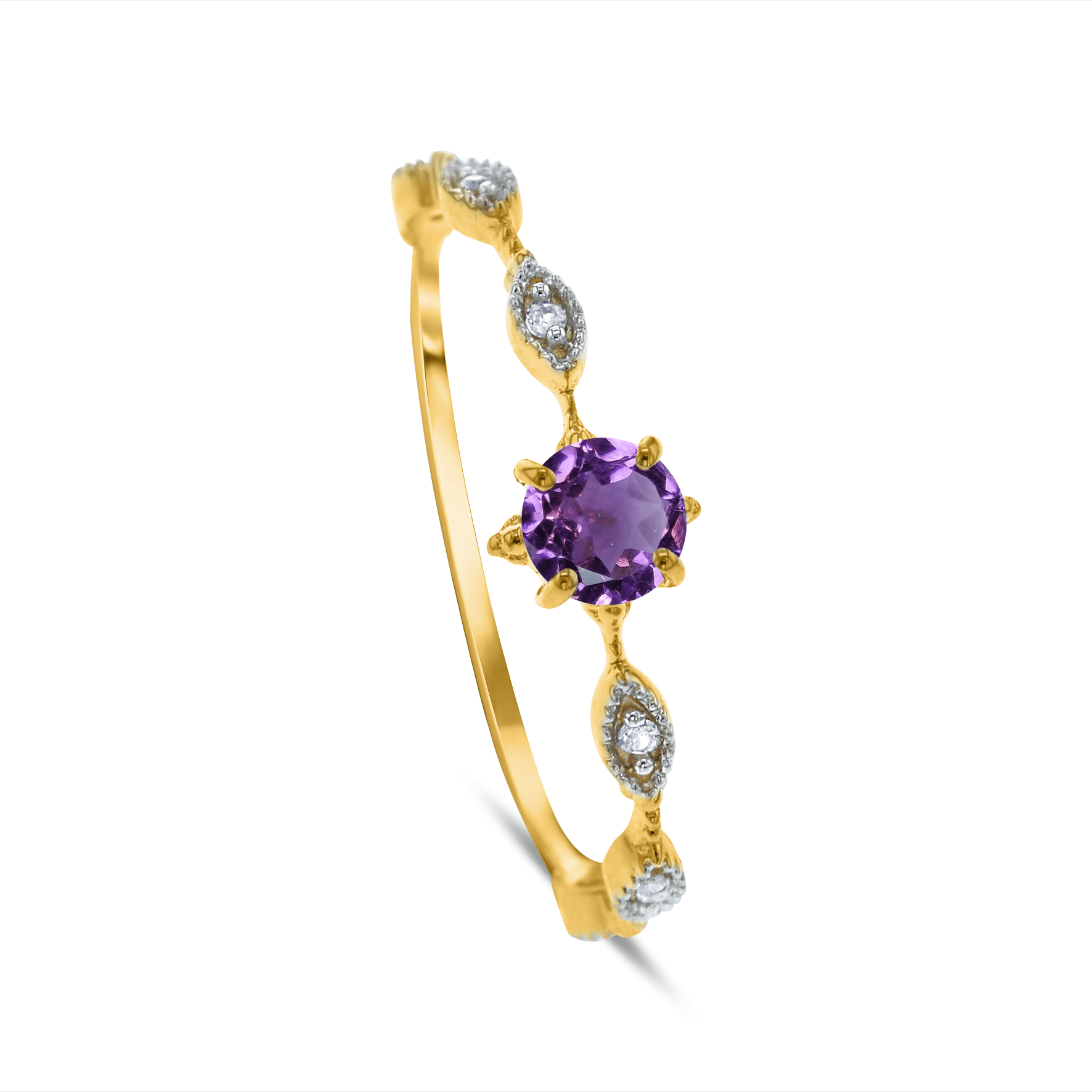 Bague en Or jaune 9k assemblée de Topaze blanche et Améthyste - Maison Di Giorgio