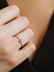 Bague en Or jaune 9k assemblée de Topaze blanche et Améthyste - Maison Di Giorgio