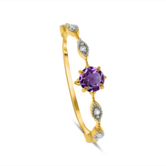 Bague en Or jaune 9k assemblée de Topaze blanche et Améthyste - Maison Di Giorgio