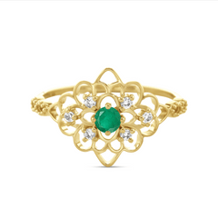 Bague en Or jaune 9k assemblée de Topaze blanche et Émeraude - Maison Di Giorgio