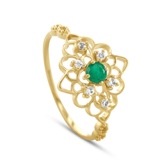 Bague en Or jaune 9k assemblée de Topaze blanche et Émeraude - Maison Di Giorgio