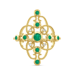 Bague en Or jaune 9k assemblée de Diamant HSI et Émeraude - Maison Di Giorgio