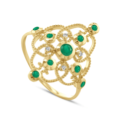 Bague en Or jaune 9k assemblée de Diamant HSI et Émeraude - Maison Di Giorgio
