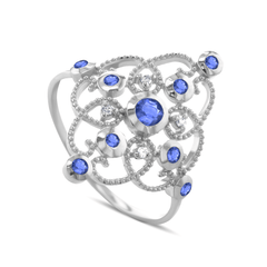 Bague en Or blanc 9k assemblée de Diamant HSI et Saphir - Maison Di Giorgio