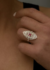 Bague en Or jaune 9k assemblée de Diamant HSI et Rubis - Maison Di Giorgio