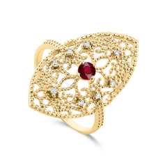 Bague en Or jaune 9k assemblée de Diamant HSI et Rubis - Maison Di Giorgio