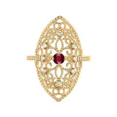 Bague en Or jaune 9k assemblée de Diamant HSI et Rubis - Maison Di Giorgio