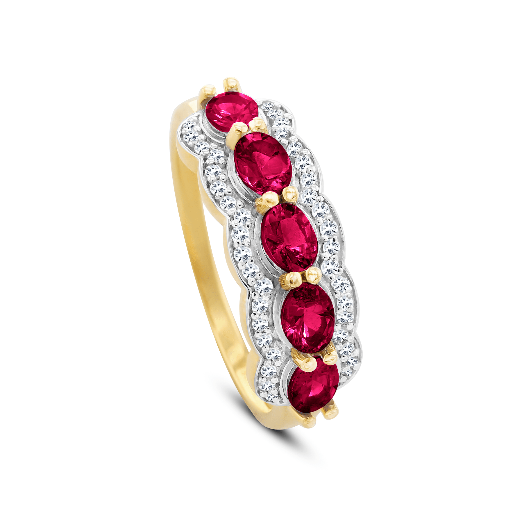 Bague en Or jaune 9k assemblée de Diamant HSI et Rubis - Maison Di Giorgio