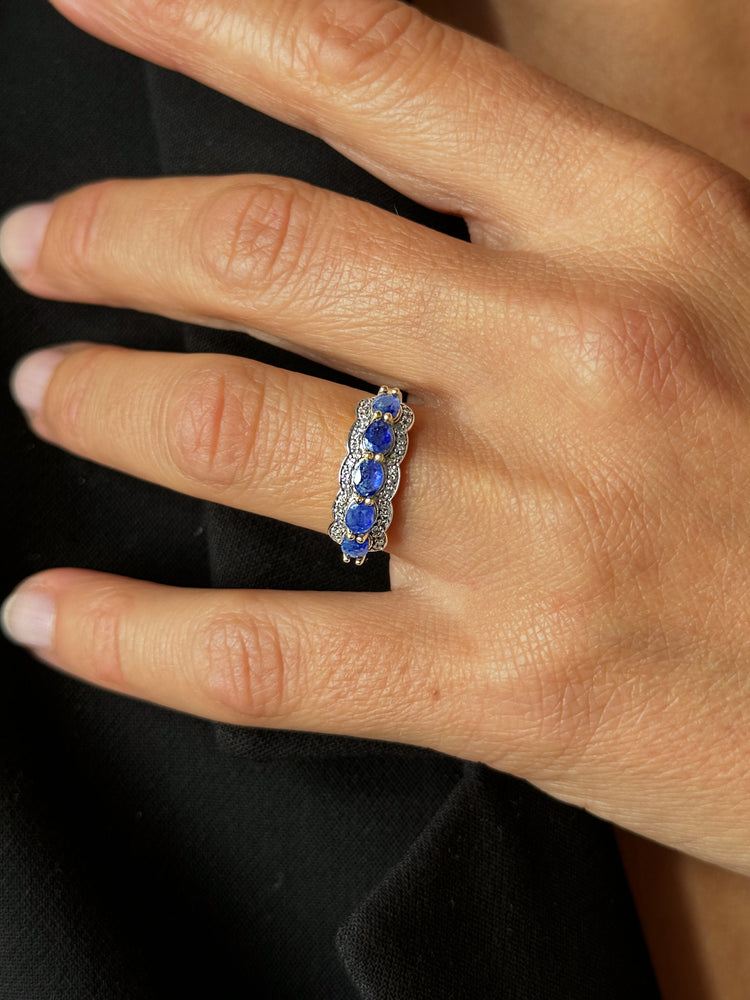 Bague en Or blanc 9k assemblée de Diamant HSI et Saphir bleu - Maison Di Giorgio