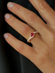 Bague en Or jaune 9k assemblée de Diamant HSI et Rubis - Maison Di Giorgio