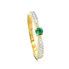Bague en Or jaune 9k assemblée de Diamant HSI et Émeraude - Maison Di Giorgio