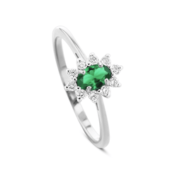 Bague en Or blanc 9k assemblée de Diamant HSI et Émeraude - Maison Di Giorgio