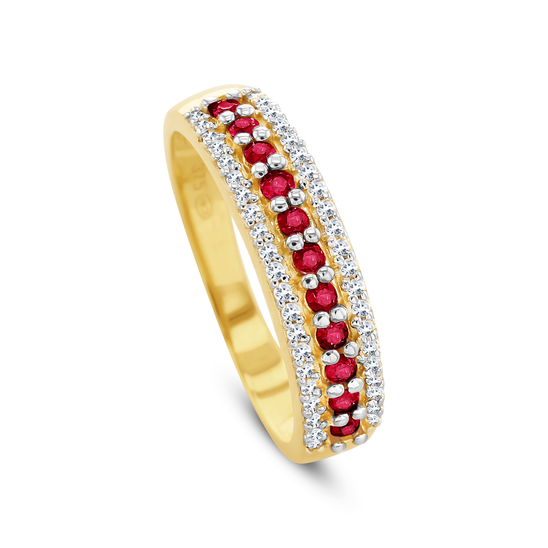 Bague en Or jaune 9k assemblée de Diamant HSI et Rubis - Maison Di Giorgio