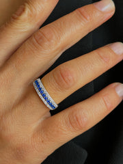 Bague en Or blanc 9k assemblée de Diamant HSI et Saphir bleu - Maison Di Giorgio