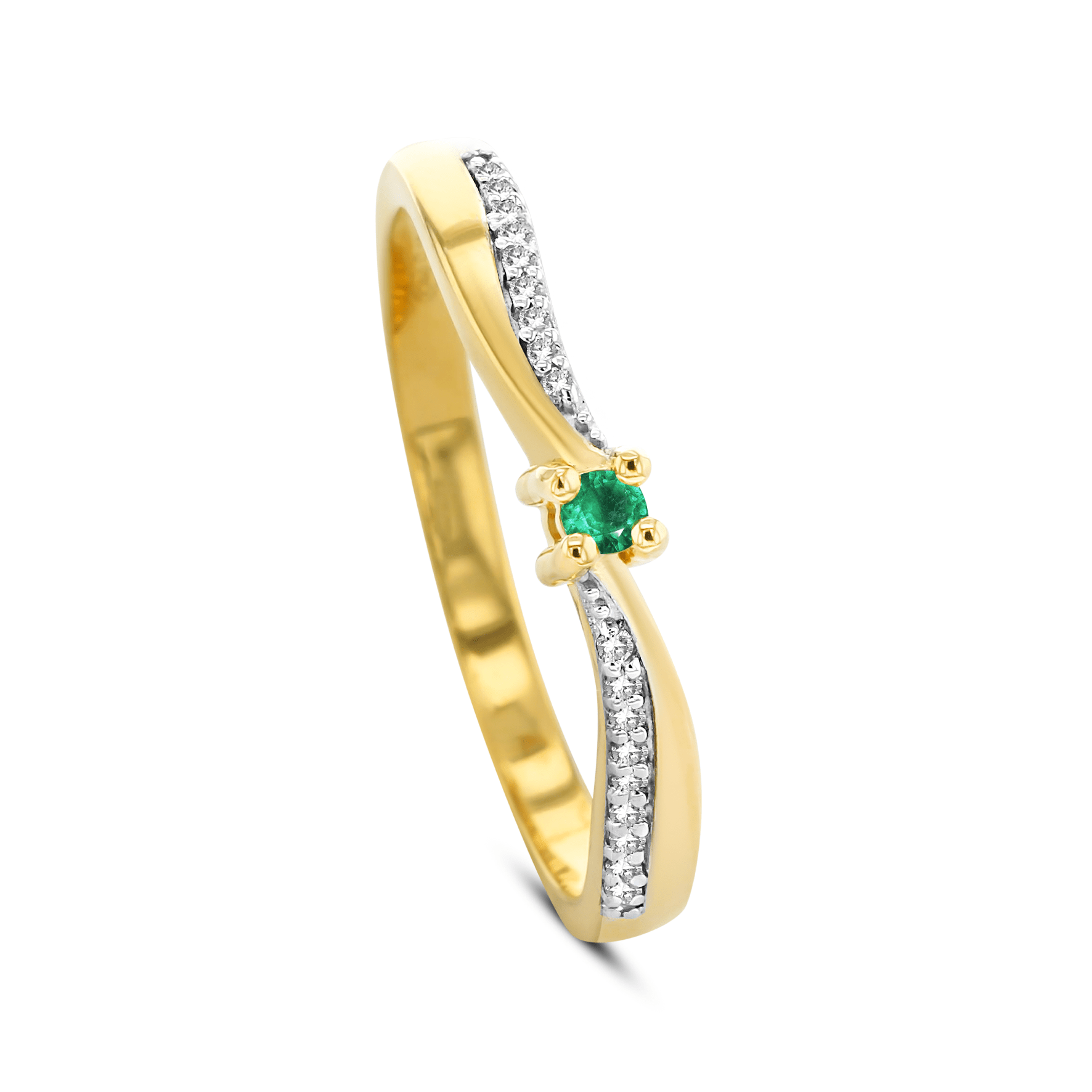 Bague en Or jaune 9k assemblée de Diamant HSI et Émeraude - Maison Di Giorgio