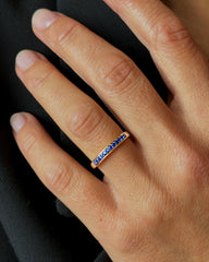 Bague en Or blanc 9k assemblée de Saphir bleu - Maison Di Giorgio