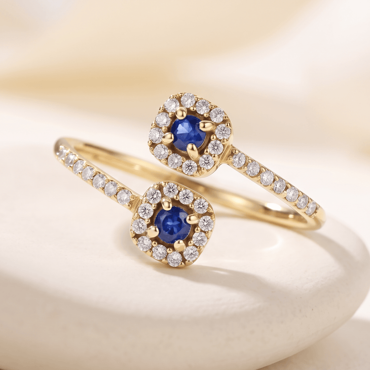 Bague - Or jaune 9k et Argent 925, Topaze et Saphir - Maison Di Giorgio