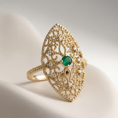 Bague - Or jaune 9k et Argent 925, Diamant et Émeraude - Maison Di Giorgio