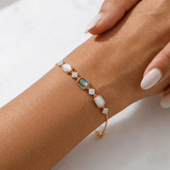 Bracelet Idylle & Serment - Doré Or jaune 18k, Labradorite, Pierre de lune, Oxyde de zirconium - Maison Di Giorgio
