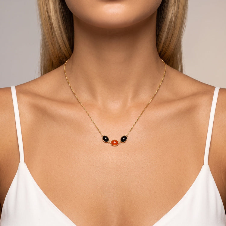 Collier Baisers et Soupir - Doré Or jaune 18k, Cornaline, Onyx - Maison Di Giorgio