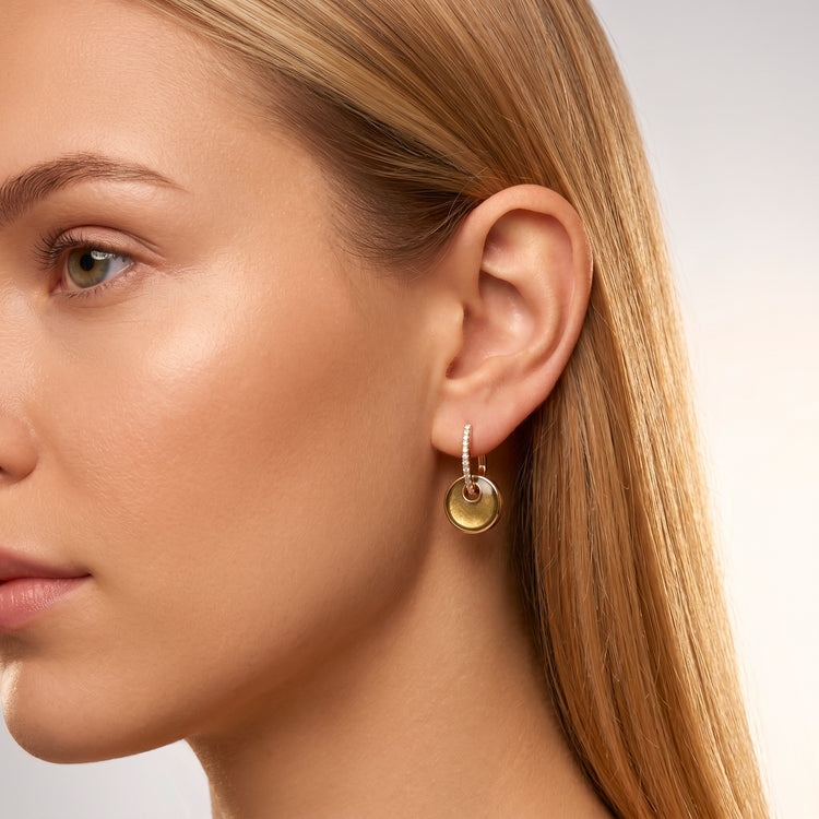 Boucles d'oreilles Kate - Dorées Or jaune 18k, Obsidienne dorée & Oxyde de zirconium - Maison Di Giorgio