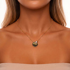 Collier Kate - Doré Or jaune 18k, Obsidienne dorée & Oxyde de zirconium - Maison Di Giorgio