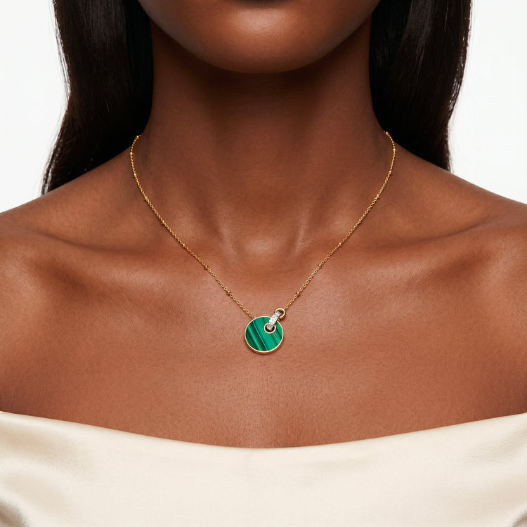 Collier Kate - Doré Or jaune 18k, Malachite & Oxyde de zirconium - Maison Di Giorgio