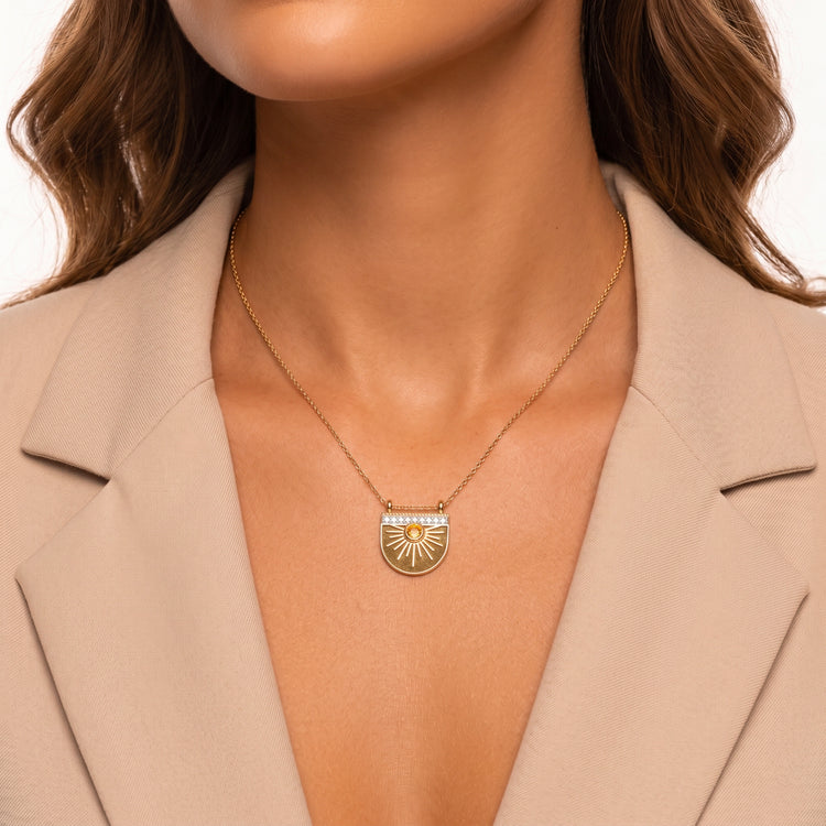 Collier Sole - Doré Or jaune 18k, Obsidienne dorée & Oxyde de zirconium - Maison Di Giorgio